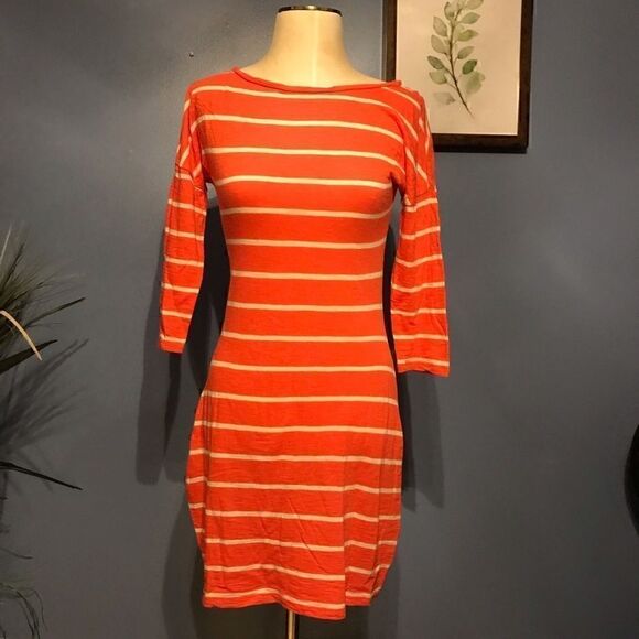 Express Coral & White Striped Half Sleeve Dress XS - Picture 6 of 11